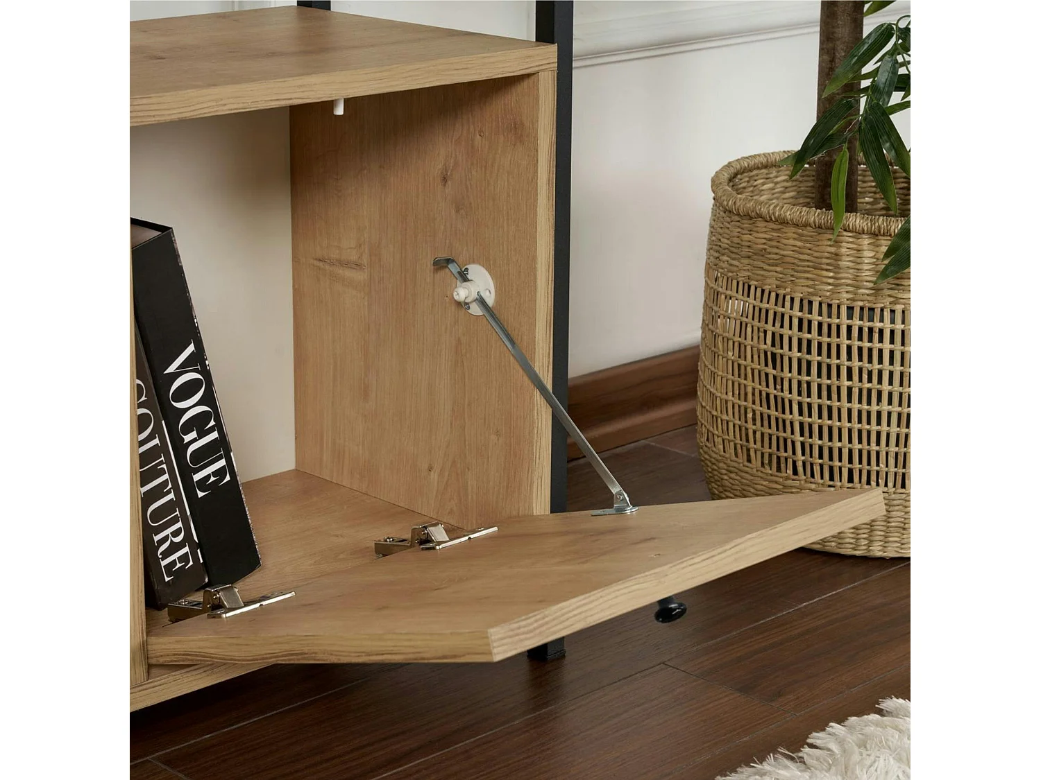 Console d'entrée avec rangement 3 niches, effet chêne JENA