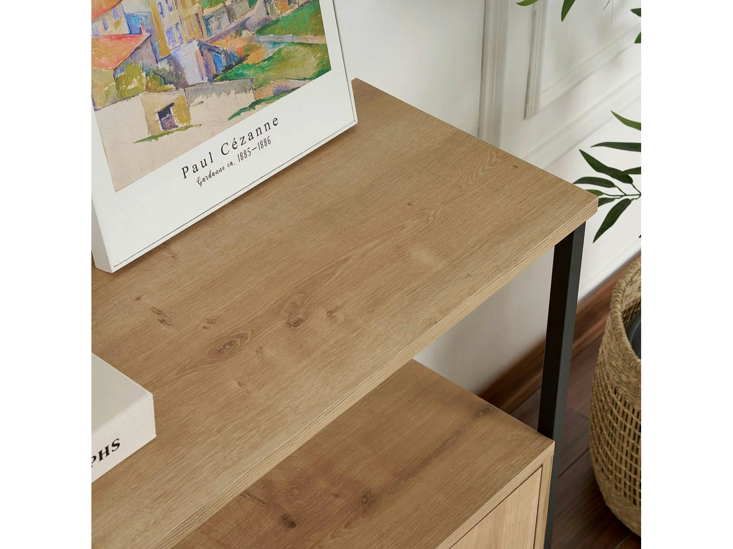 Console d'entrée avec rangement 3 niches, effet chêne JENA