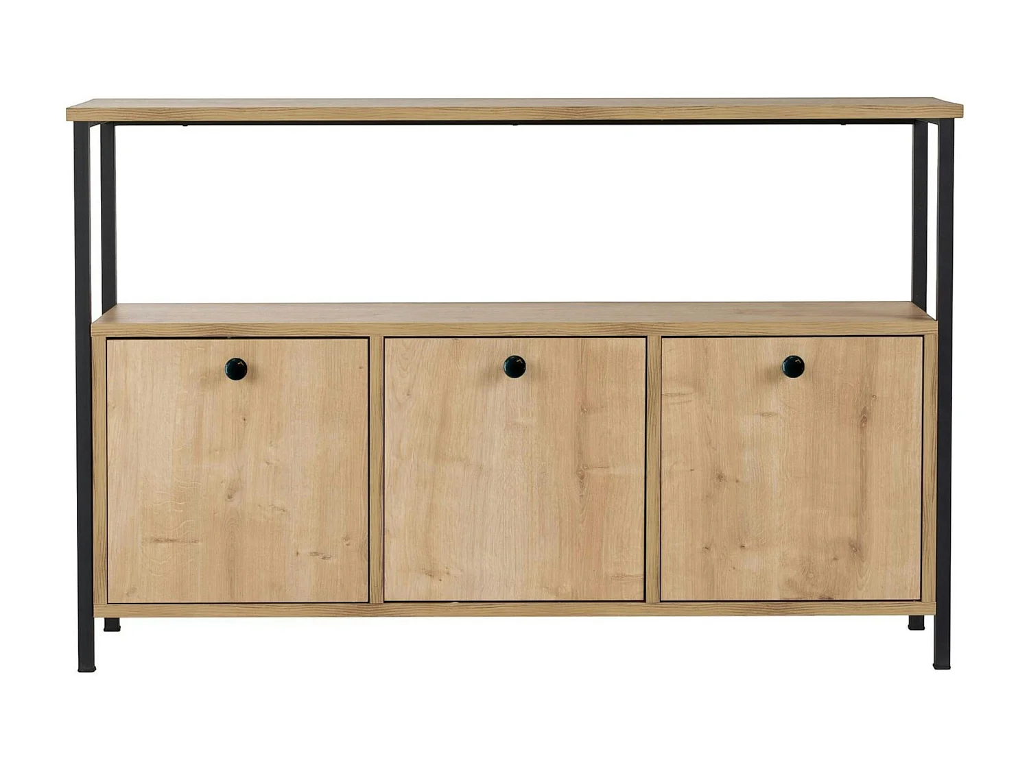 Console d'entrée avec rangement 3 niches, effet chêne JENA