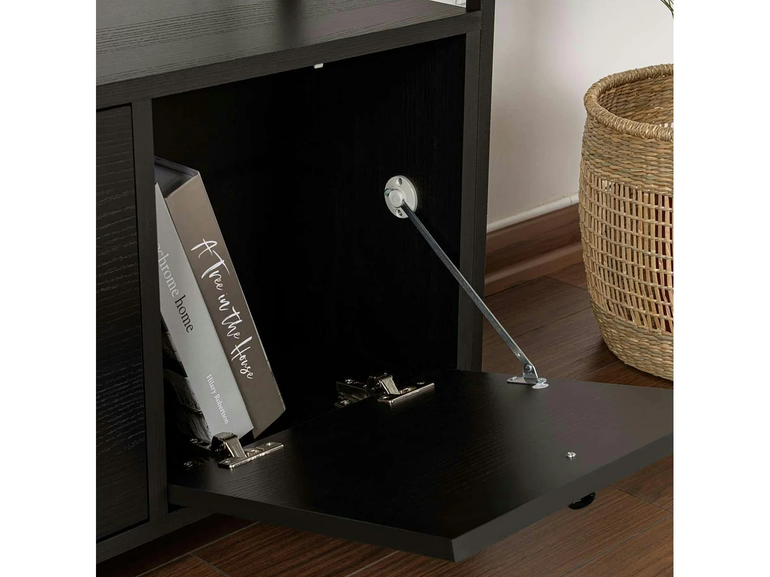 Console d'entrée avec rangement 3 niches, effet bois noir JENA