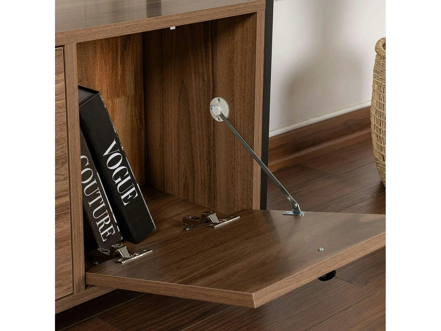 Console d'entrée avec rangement 3 niches, effet noyer JENA