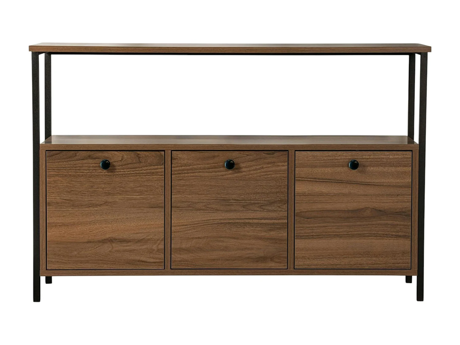 Console d'entrée avec rangement 3 niches, effet noyer JENA