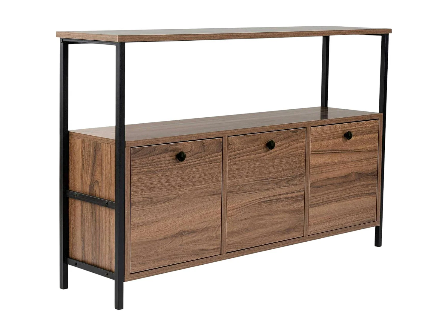 Console d'entrée avec rangement 3 niches, effet noyer JENA