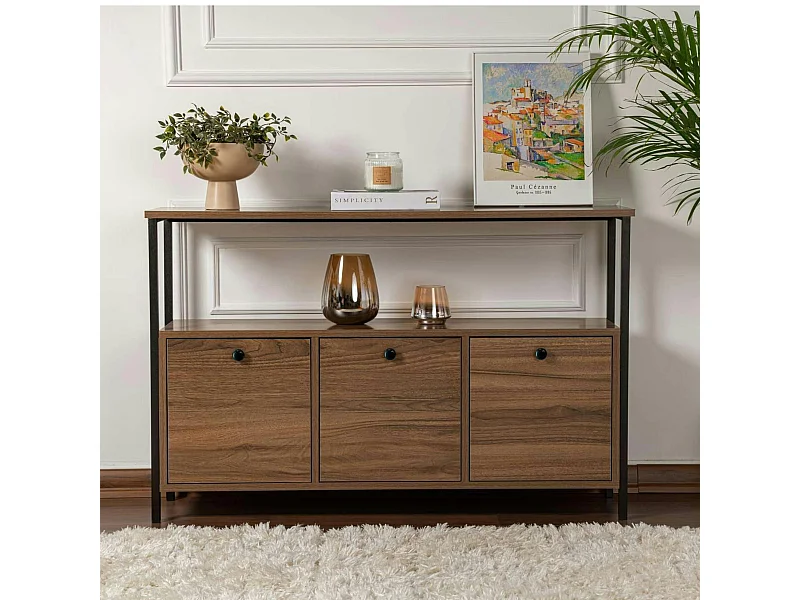 Console d'entrée avec rangement 3 niches, effet noyer JENA