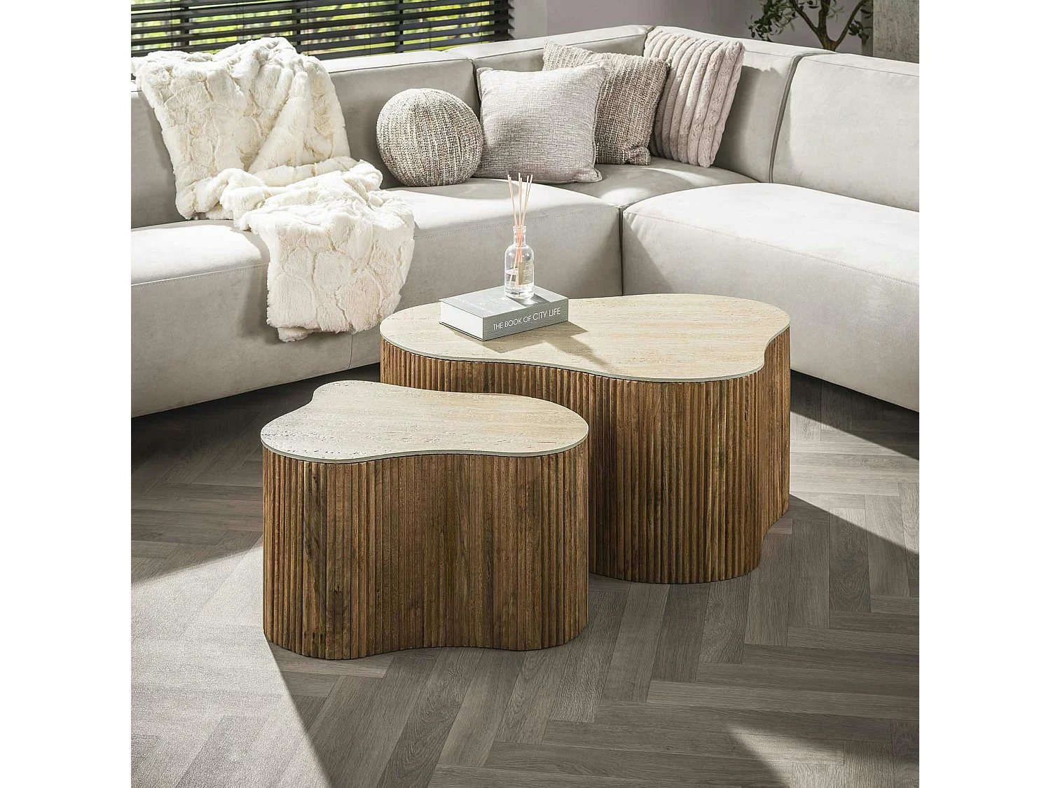 Table basse design organique effet travertin 3D (x2) ASCOLI