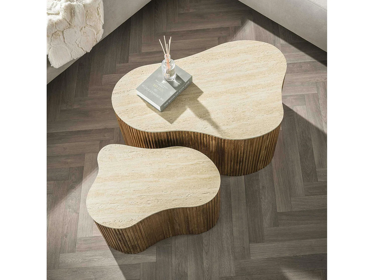 Table basse design organique effet travertin 3D (x2) ASCOLI