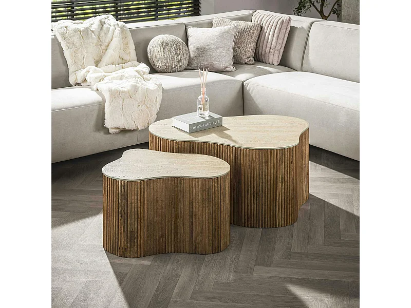 Table basse design organique effet travertin 3D (x2) ASCOLI