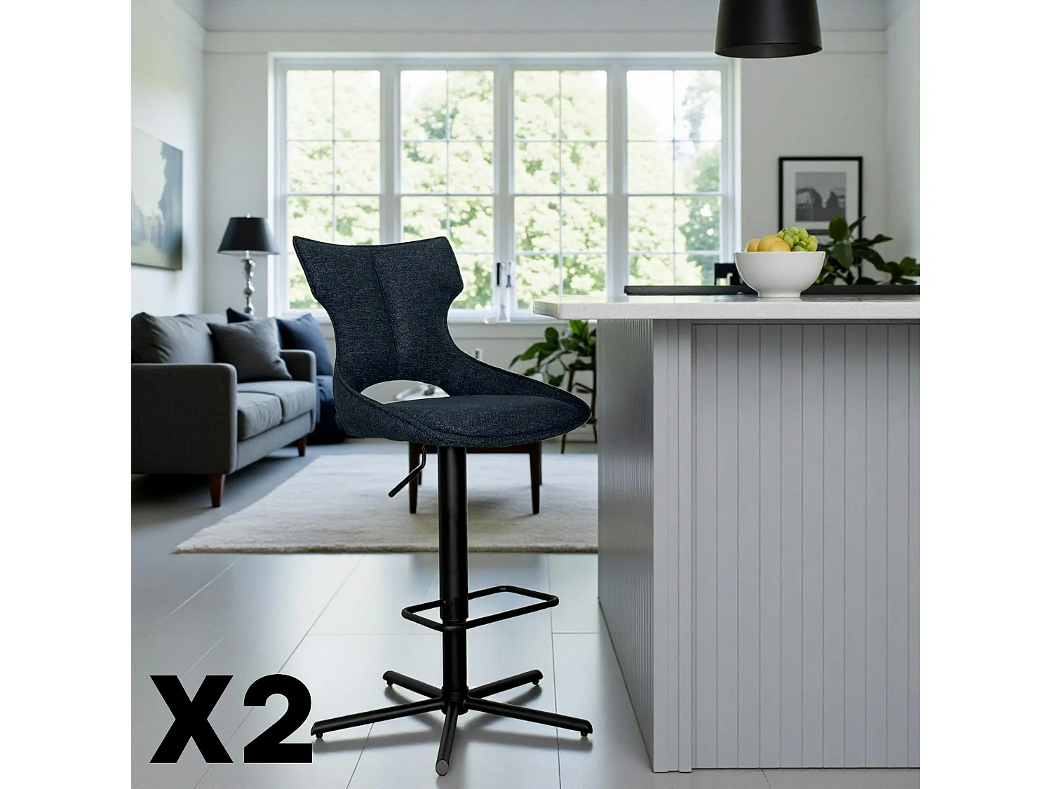 Chaise de bar réglable bleue à dossier ouvert (lot de 2) LOMBARDIE