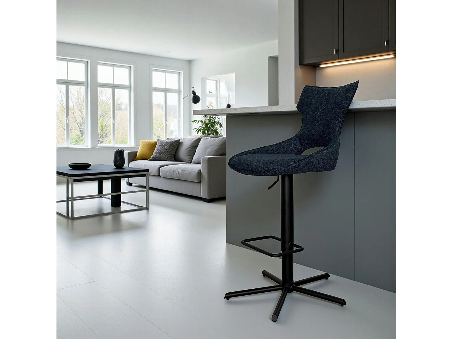 Chaise de bar réglable bleue à dossier ouvert (lot de 2) LOMBARDIE