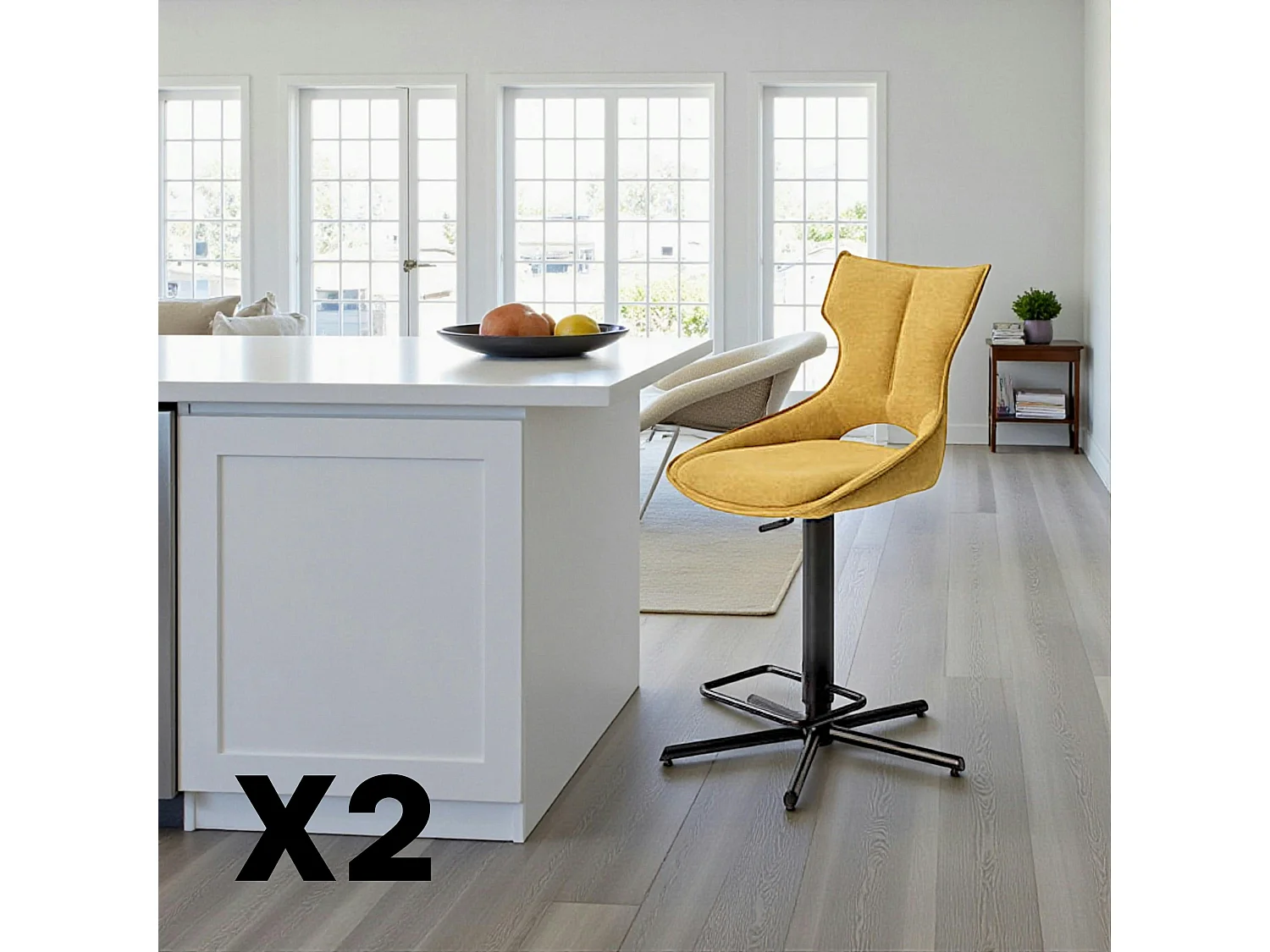 Chaise de bar réglable jaune dossier ouvert (lot de 2) LOMBARDIE