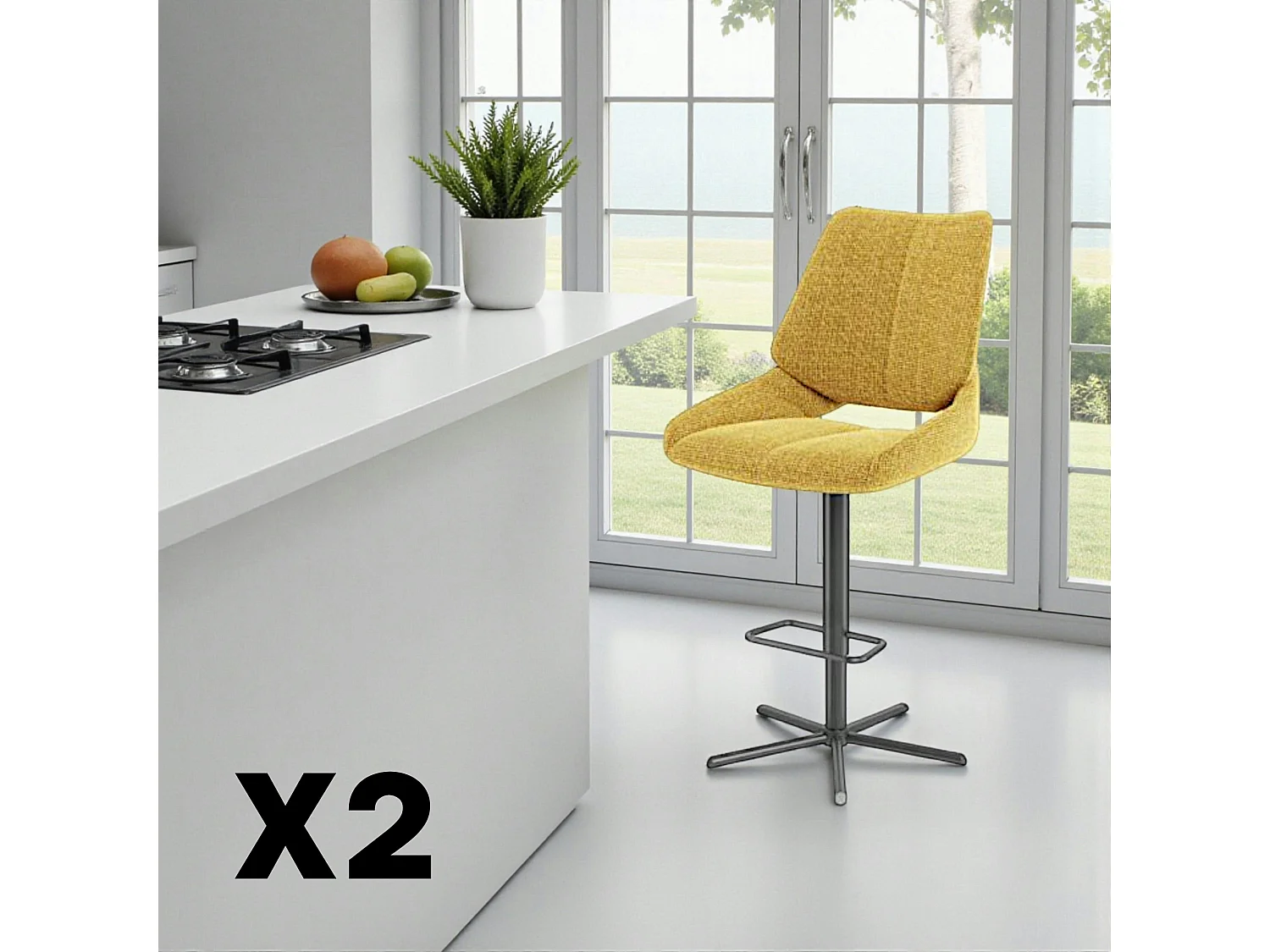 Chaise de bar réglable moutarde assise baquet (lot de 2) LIGURIE