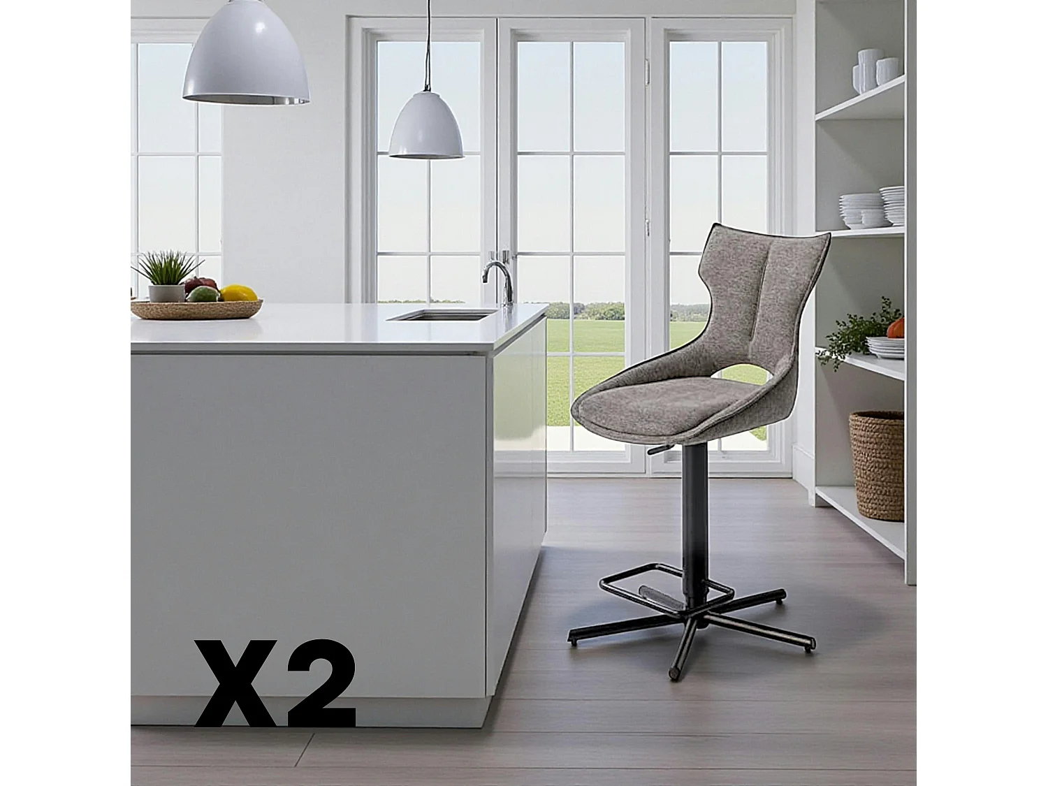 Chaise de bar réglable grise à dossier ouvert (lot de 2) LOMBARDIE