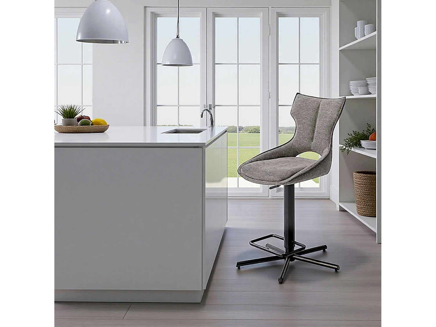 Chaise de bar réglable grise à dossier ouvert (lot de 2) LOMBARDIE