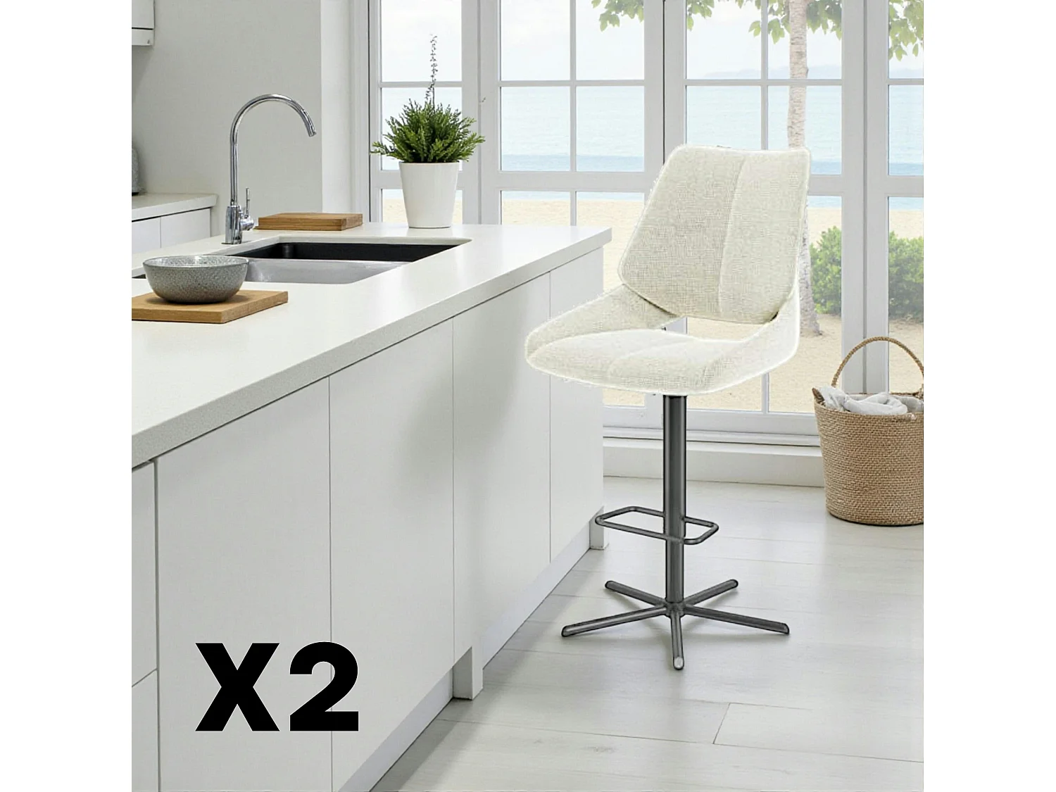 Chaise de bar réglable beige assise baquet (lot de 2) LIGURIE