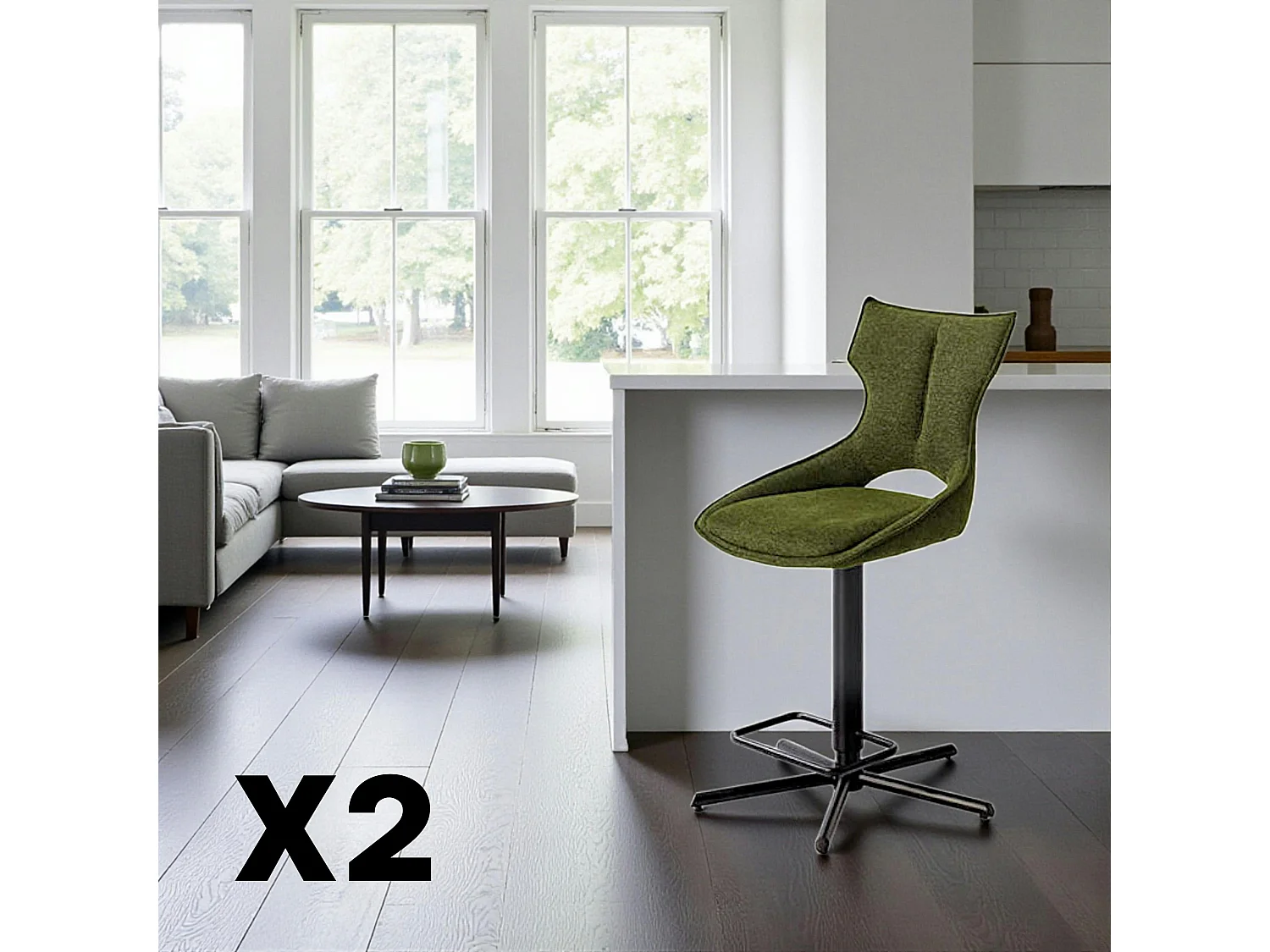 Chaise de bar réglable verte à dossier ouvert (lot de 2) LOMBARDIE