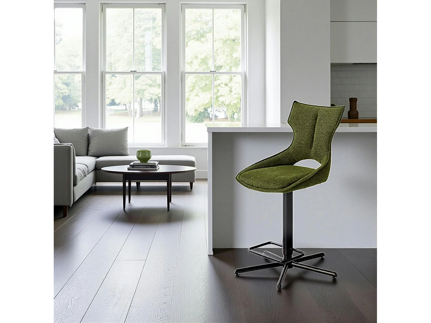 Chaise de bar réglable verte à dossier ouvert (lot de 2) LOMBARDIE