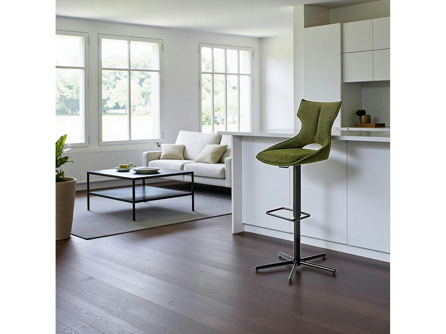 Chaise de bar réglable verte à dossier ouvert (lot de 2) LOMBARDIE