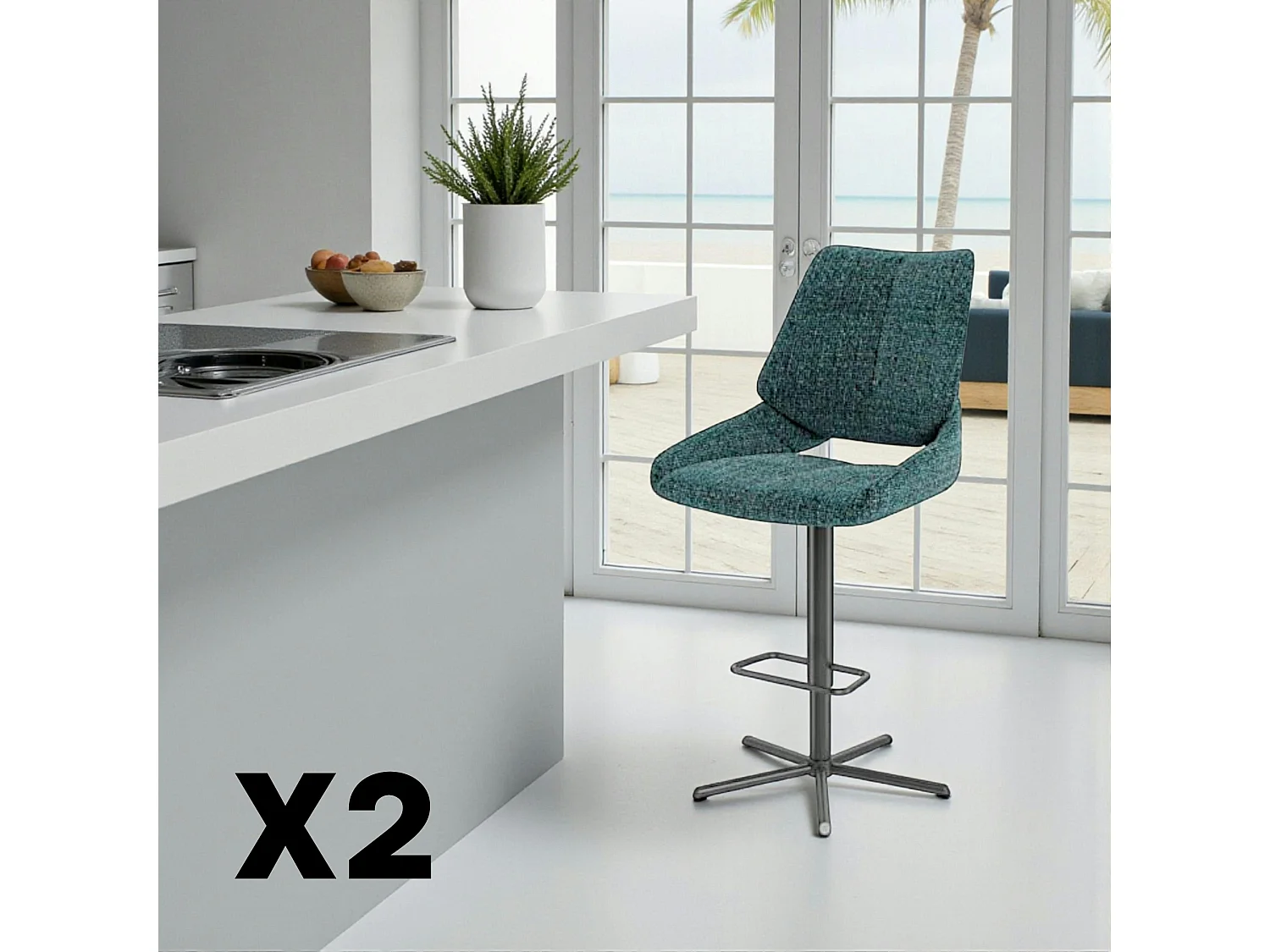 Chaise de bar réglable bleue assise baquet (lot de 2) LIGURIE