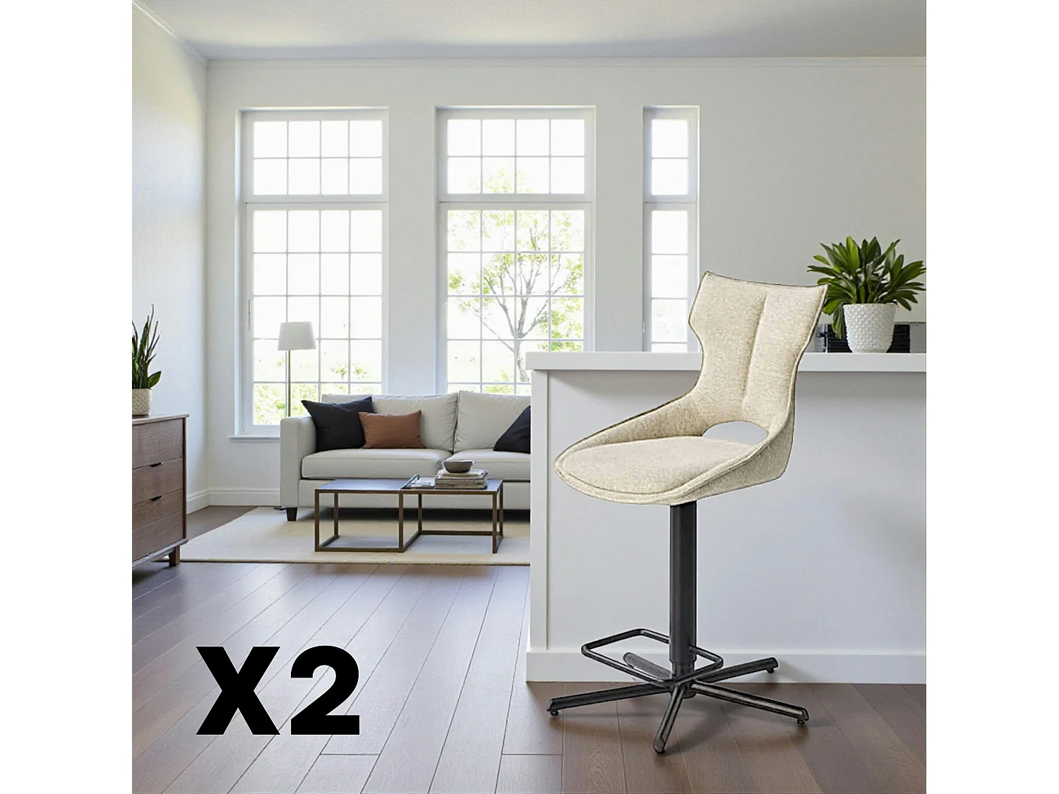 Chaise de bar réglable beige à dossier ouvert (lot de 2) LOMBARDIE