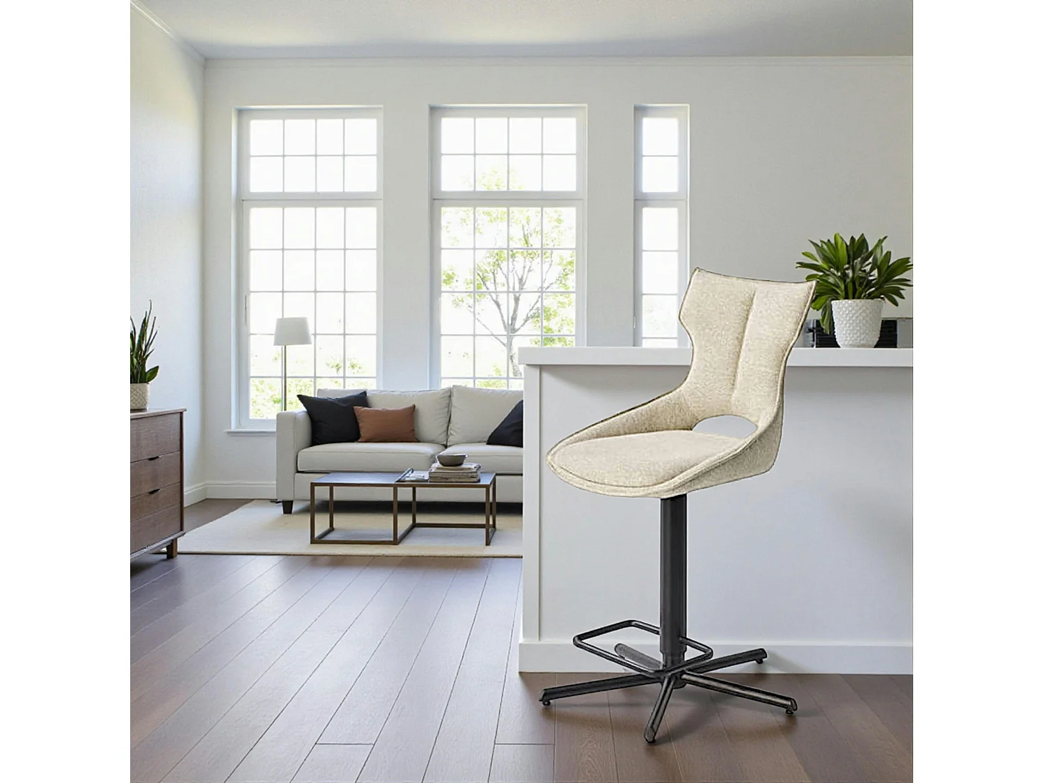 Chaise de bar réglable beige à dossier ouvert (lot de 2) LOMBARDIE