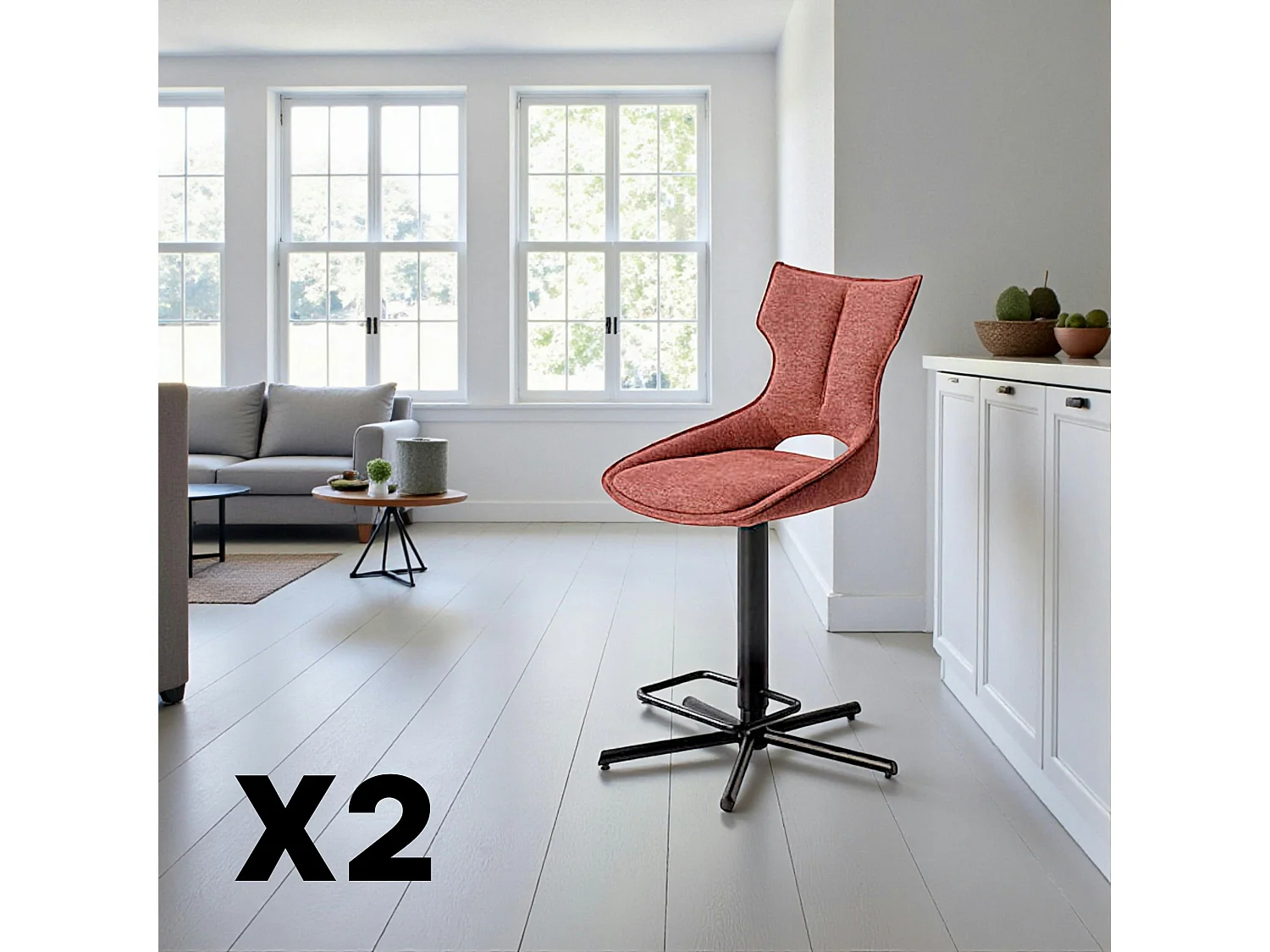 Chaise de bar réglable rose à dossier ouvert (lot de 2) LOMBARDIE