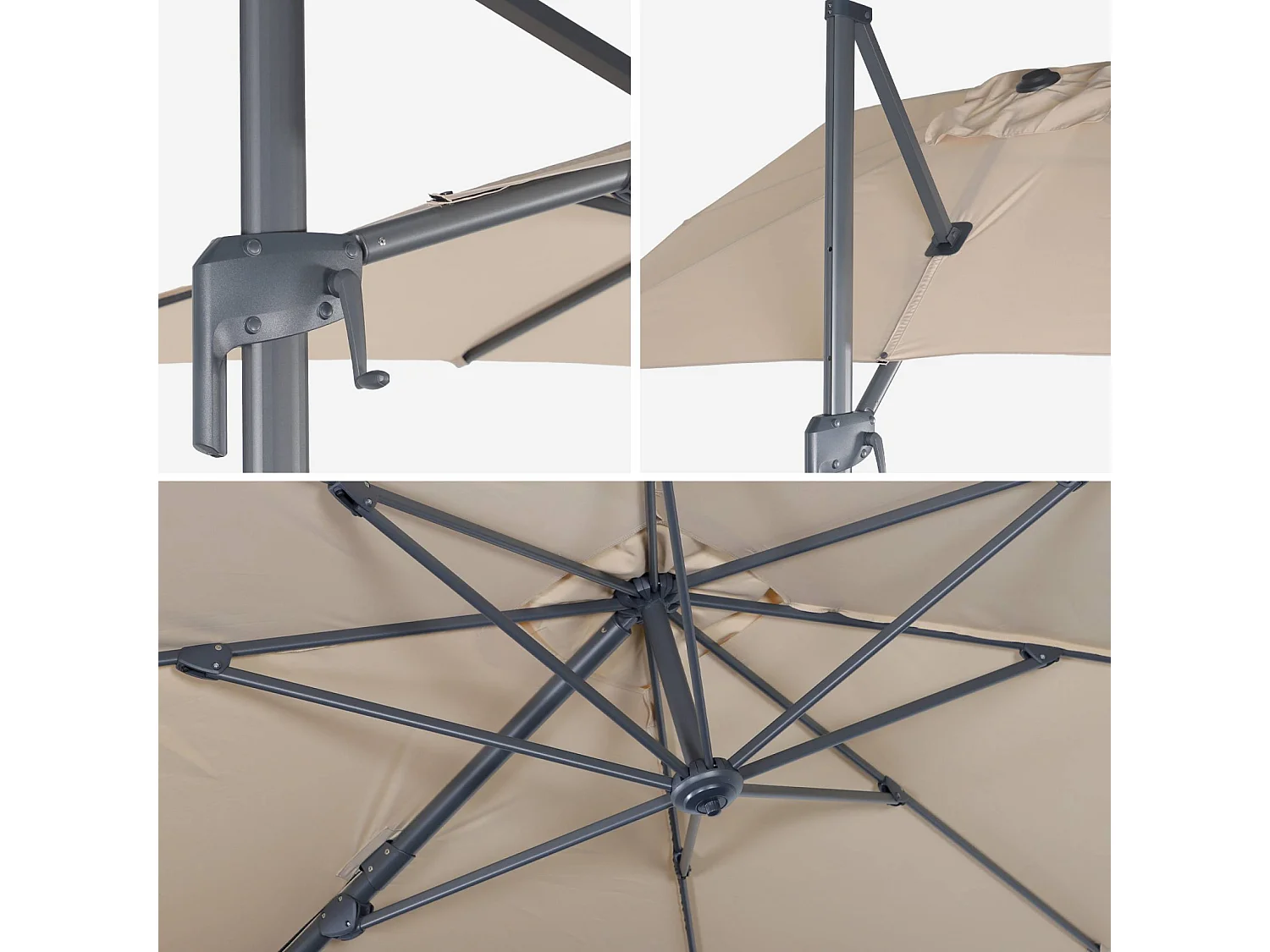 Parasol rectangular 2x3m + 4 losas de lastre 50x50cm beige