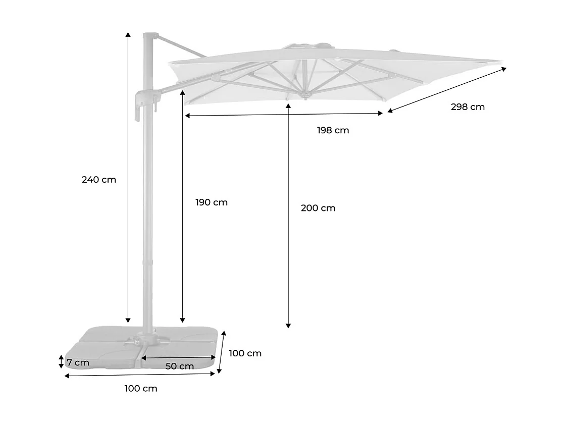 Parasol rectangular 2x3m + 4 losas de lastre 50x50cm beige
