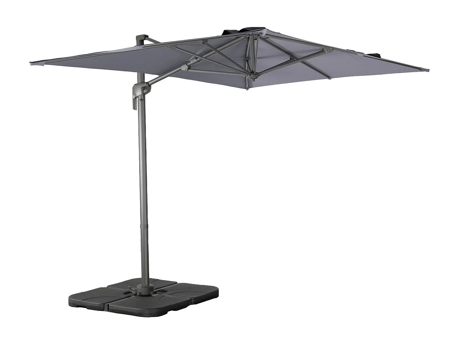 Parasol déporté rectangulaire 2x3m + dalles à lester - Antibes - Gris - Parasol excentré inclinable. rabattable et rotatif à 360°.