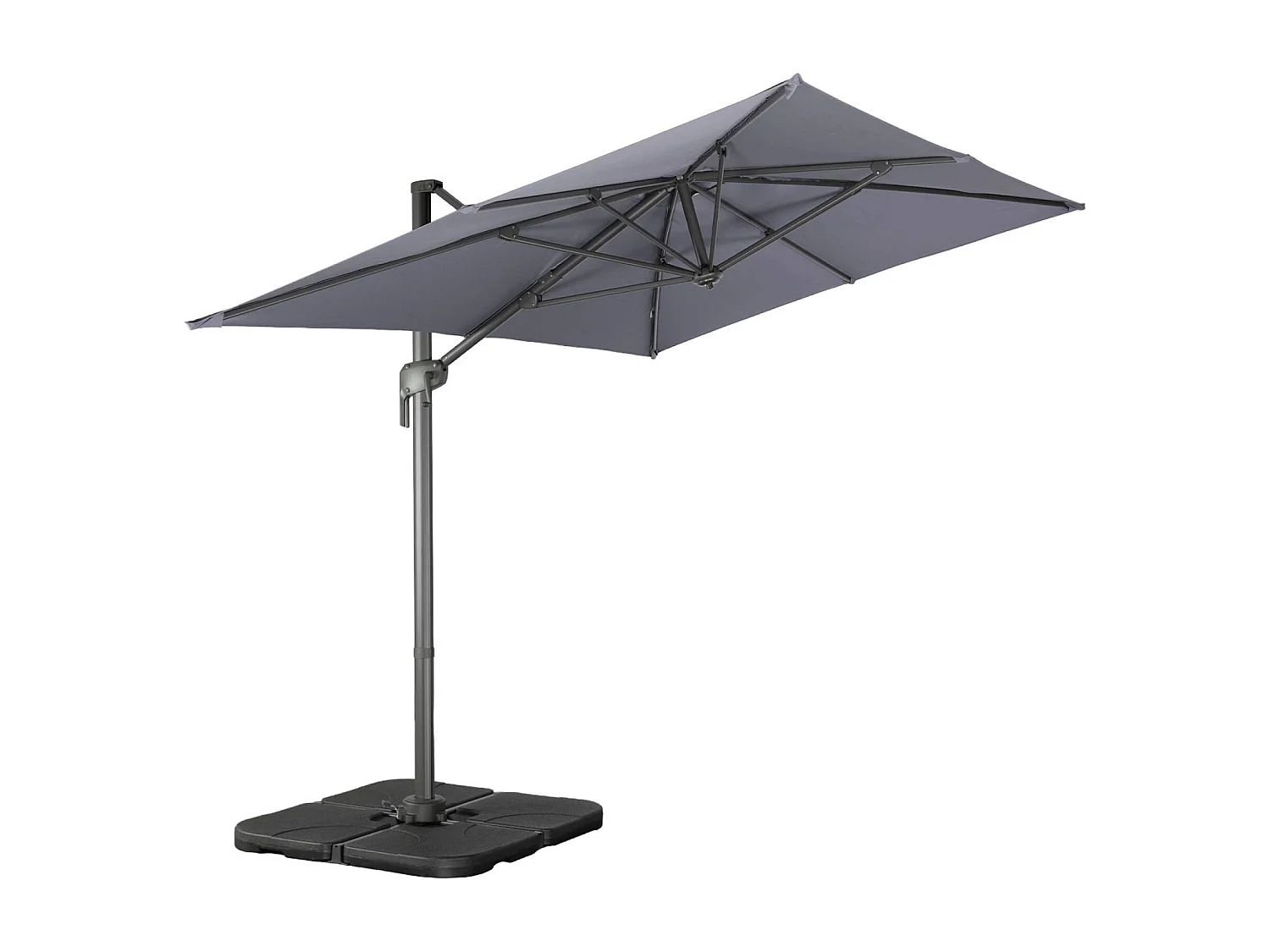 Parasol déporté rectangulaire 2x3m + dalles à lester - Antibes - Gris - Parasol excentré inclinable. rabattable et rotatif à 360°.