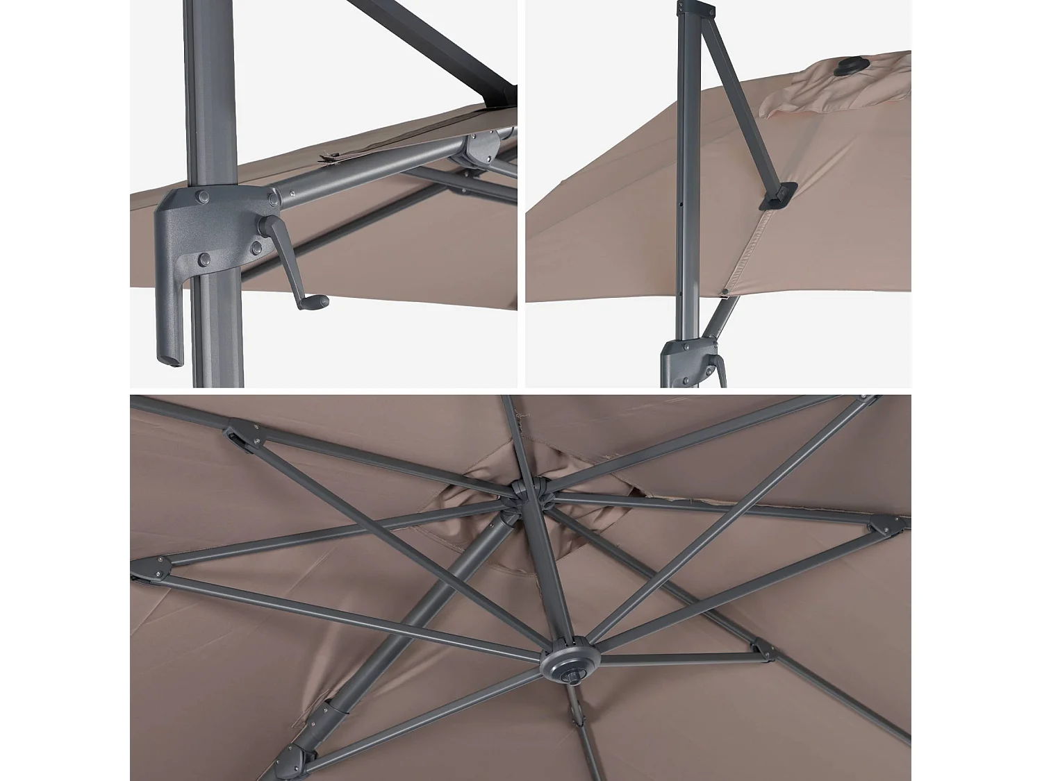 Parasol rectangular 2x3m + 4 losas de lastre 50x50cm pardo