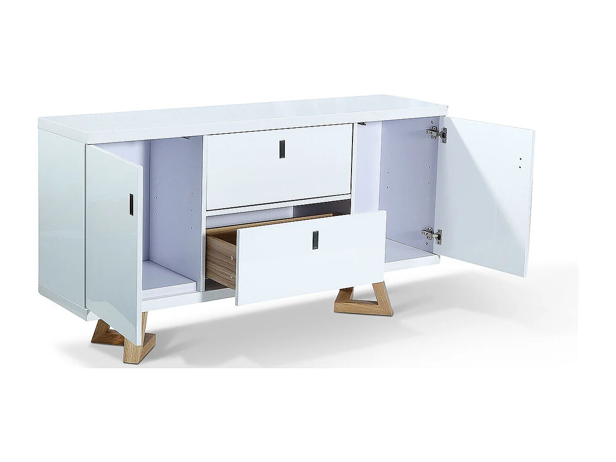 Buffet bois/laqué DUNE - Frêne/Blanc Bois / Laqué blanc