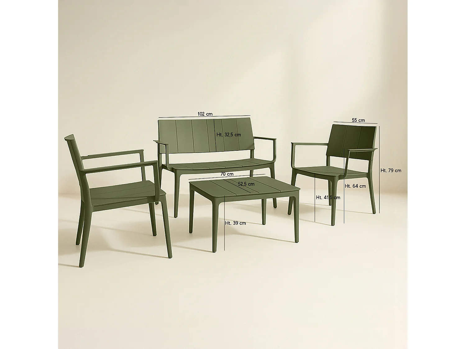 Now's Home - Salon De Jardin En Polypropylène Vert Patio