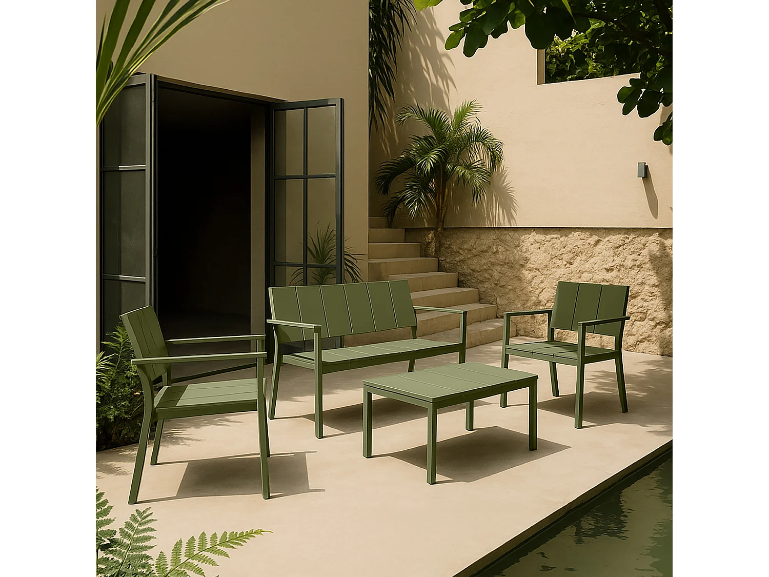 Now's Home - Salon De Jardin En Polypropylène Vert Patio