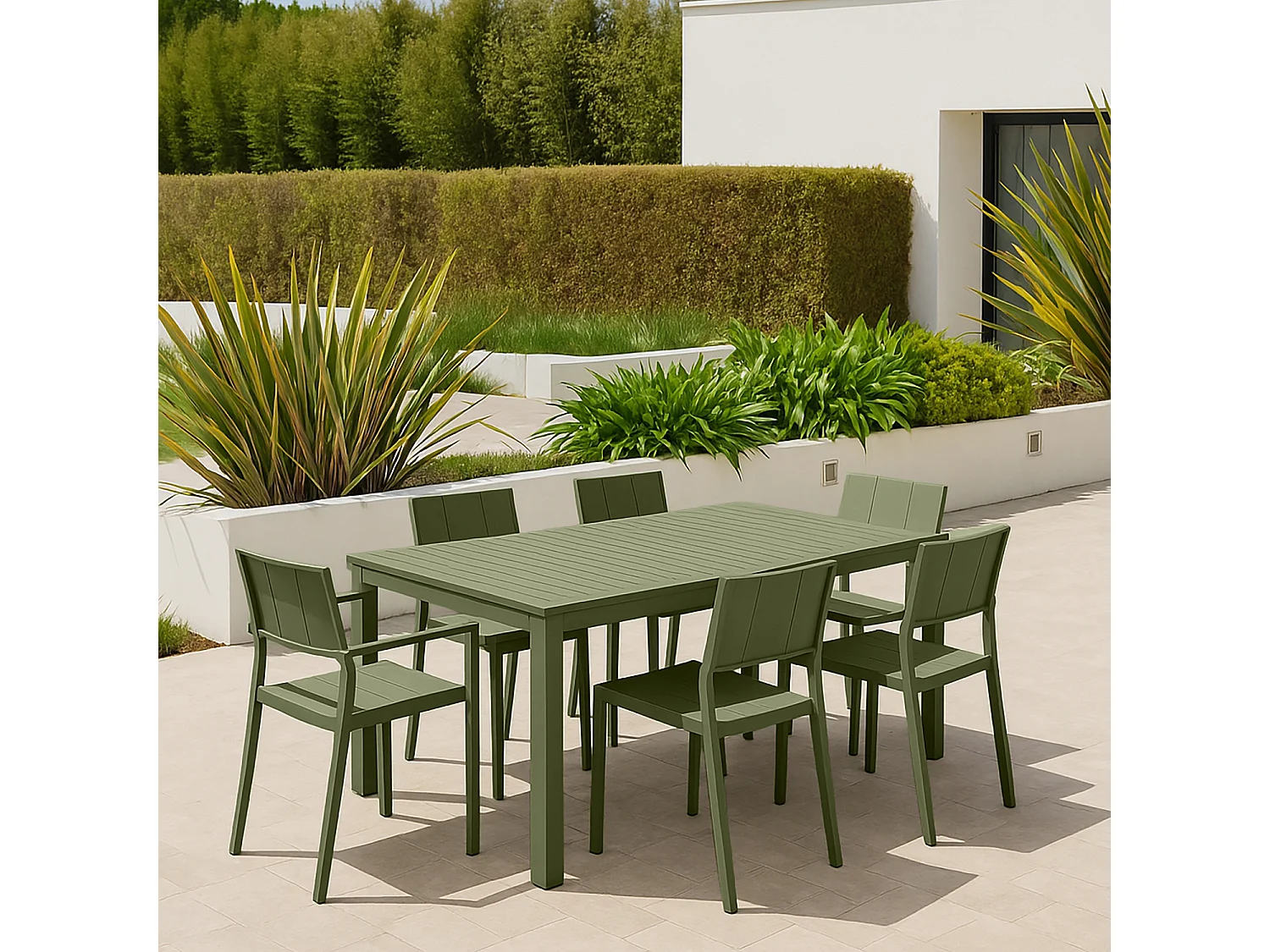 Now's Home - Salon De Jardin Table Et 2 Fauteuils 4 Chaises En Polypropylene Vert Patio