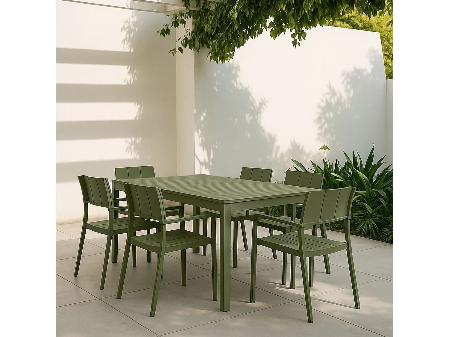 Now's Home - Salon De Jardin Table Et 2 Fauteuils 4 Chaises En Polypropylène Vert Patio