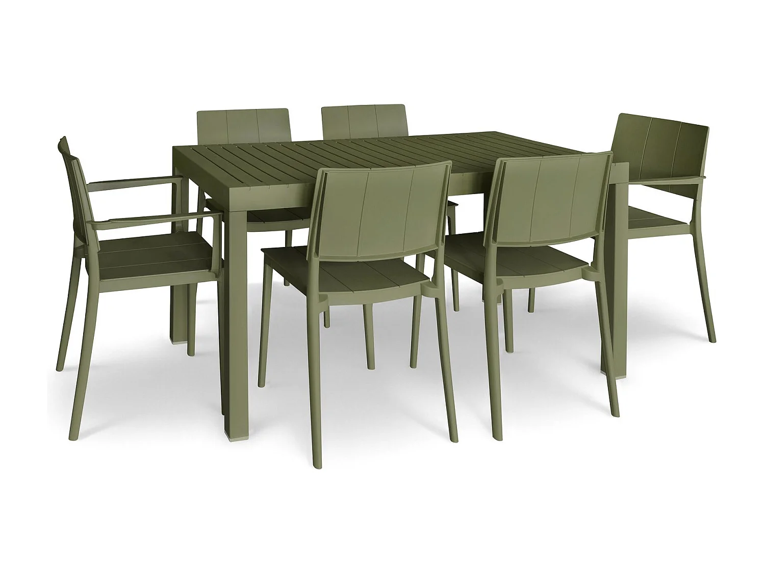 Now's Home - Salon De Jardin Table Et 2 Fauteuils 4 Chaises En Polypropylène Vert Patio