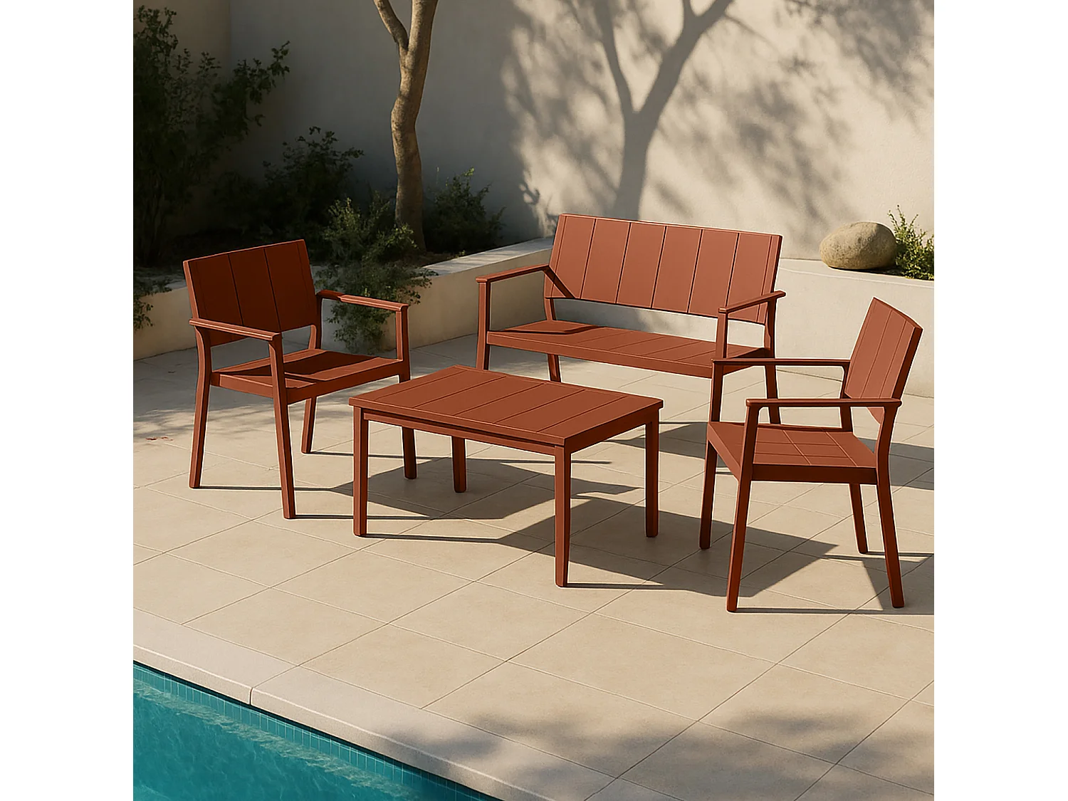 Now's Home - Salon De Jardin En Polypropylene Couleur Brique  Patio