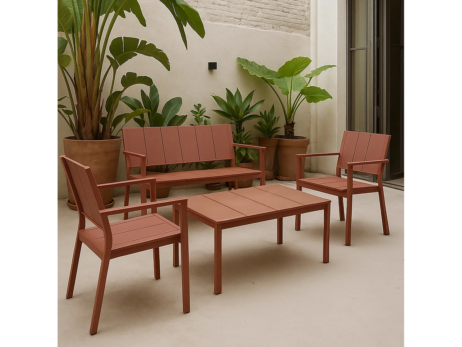 Now's Home - Salon De Jardin En Polypropylène Couleur Brique Patio