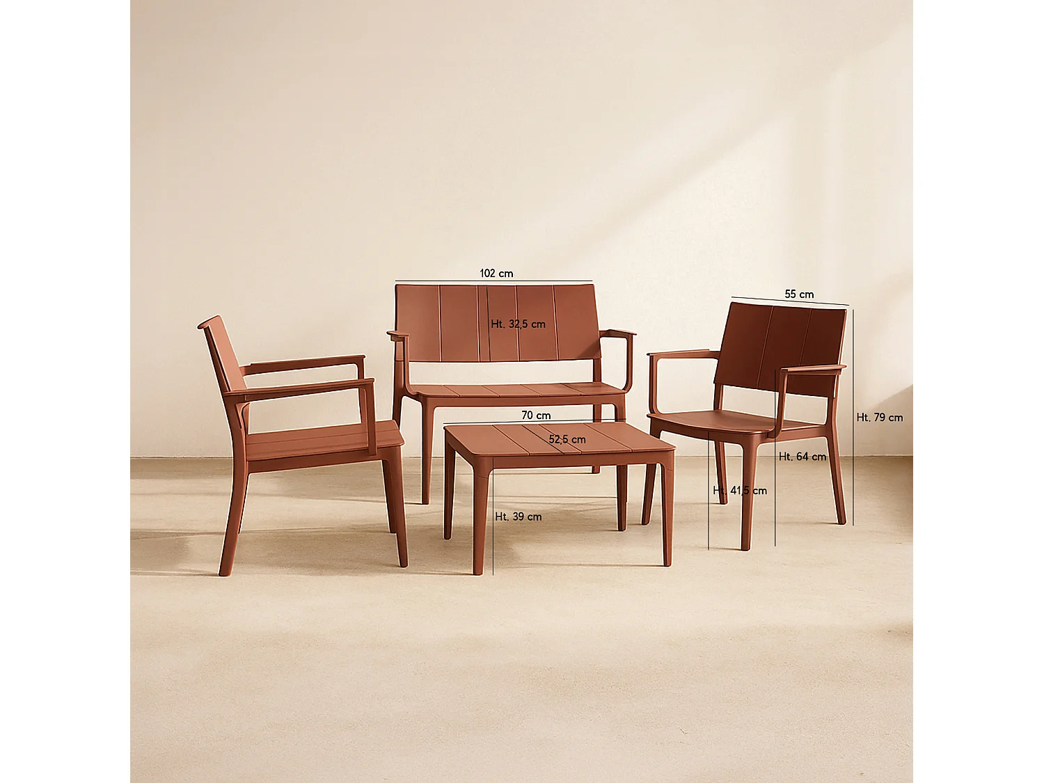 Now's Home - Salon De Jardin En Polypropylène Couleur Brique Patio