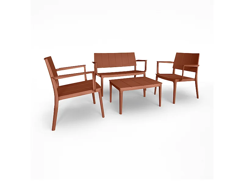 Now's Home - Salon De Jardin En Polypropylene Couleur Brique  Patio