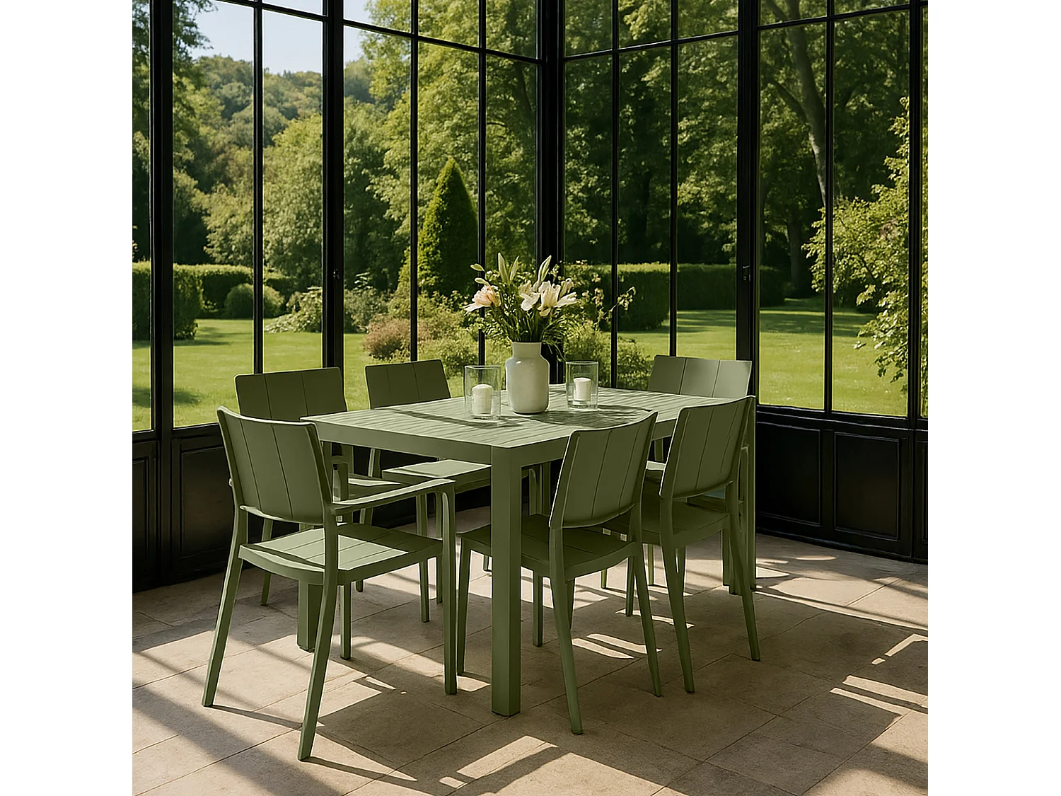 Now's Home - Ensemble Table Et 4 Chaises 2 Fauteuils En Polypropylene Vert Patio