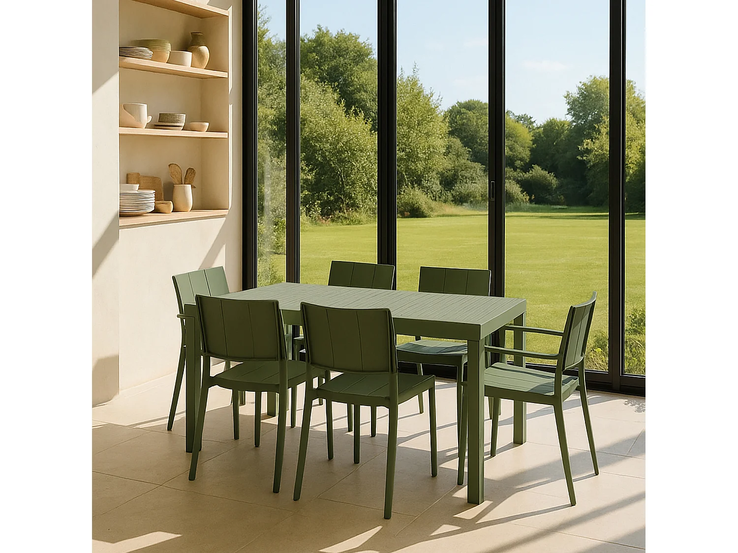 Now's Home - Ensemble Table Et 4 Chaises 2 Fauteuils En Polypropylene Vert Patio