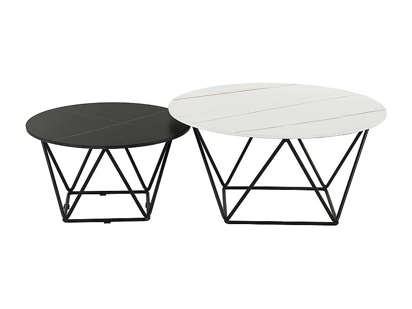 Set de 2 tables basses rondes noir et blanc céramique marbrée - ASHE
