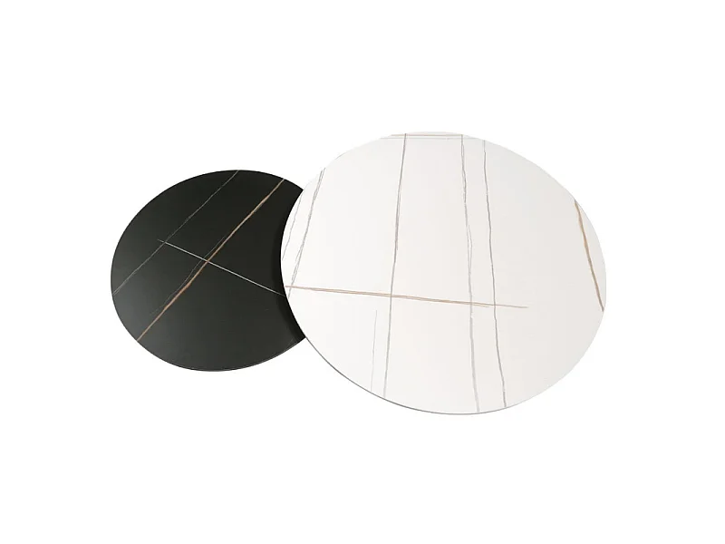 Set de 2 tables basses rondes noir et blanc céramique marbrée - ASHE