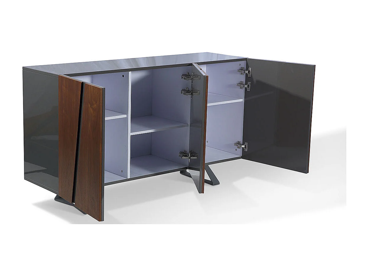 Buffet bois/laqué WEST - Noyer/Gris Bois foncé