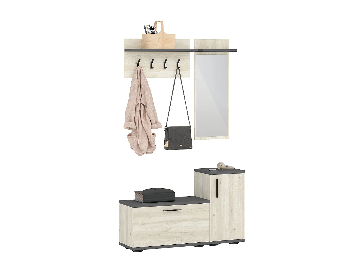 Garderobe Cairo, Eiche Weiß/Anthrazit, 113 x 35 x 198 cm