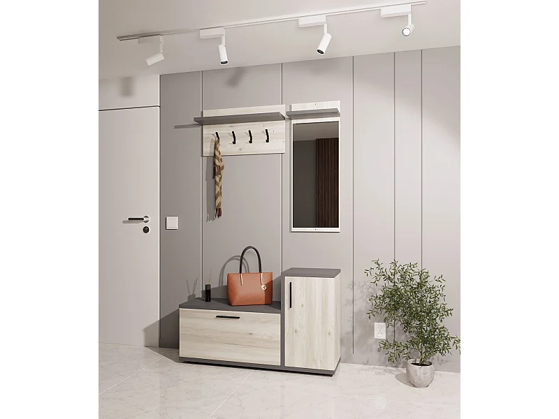 Appendiabiti haaus Cairo, Rovere Bianco/Antracite, 113 x 35 x 198 cm