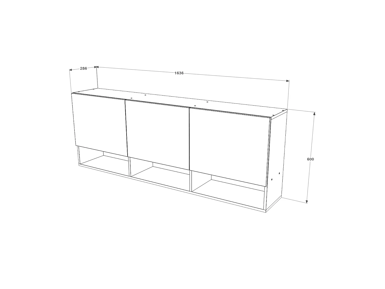 haaus Malmo armadio sospeso, 3 ante, Rovere bianco/Antracite, 164 x 27 x 60 cm