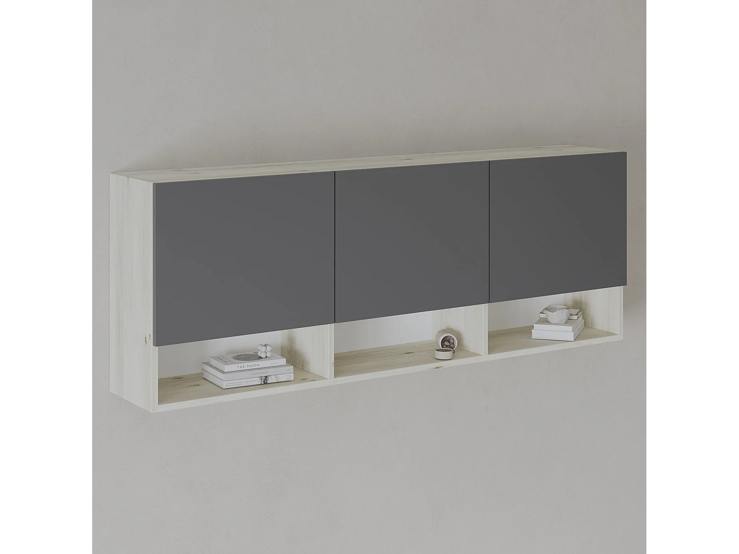 Hängeschrank Malmo, 3 Türen, Eiche Weiß/Anthrazit, 164 x 27 x 60 cm