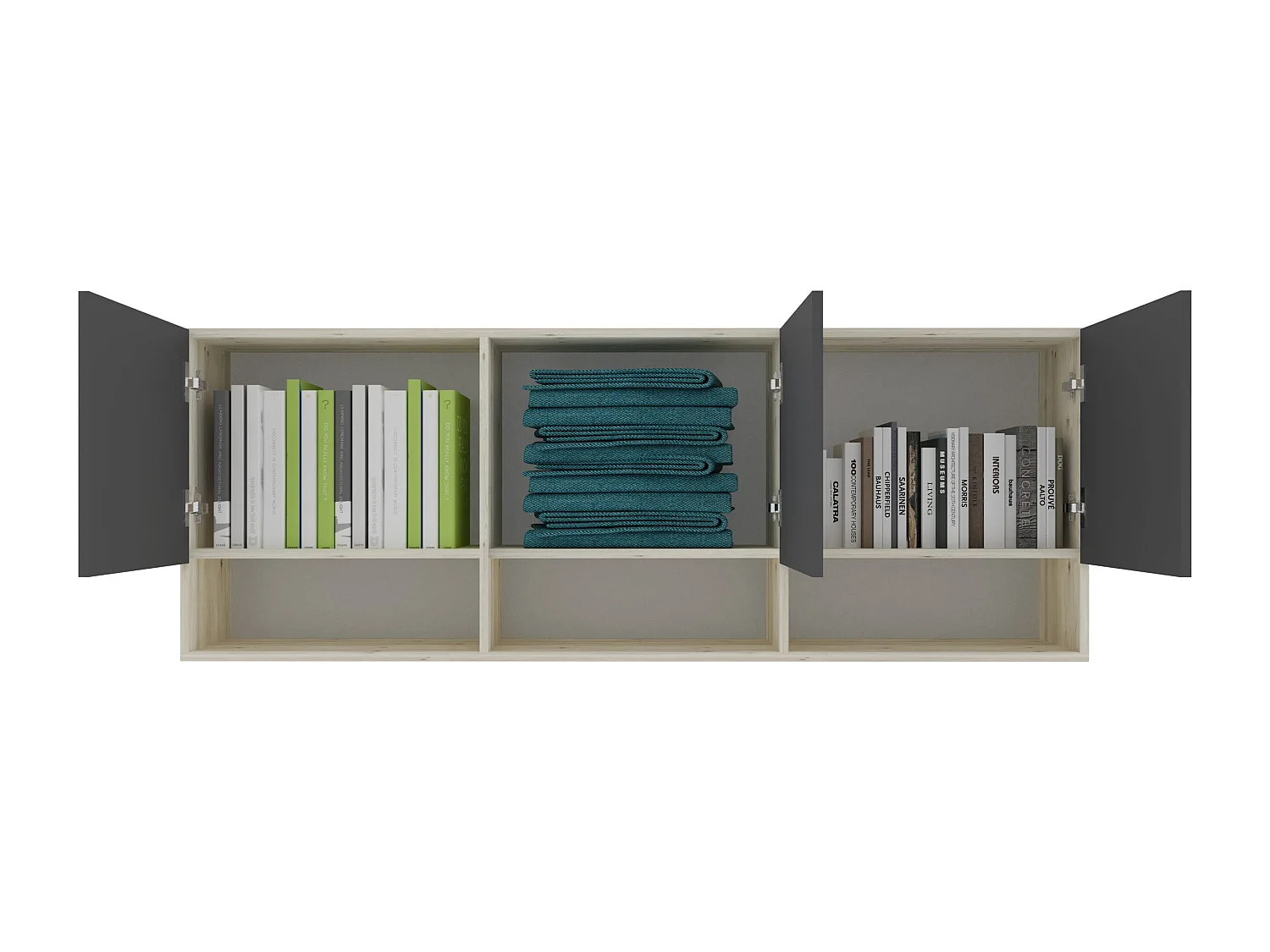 Hängeschrank Malmo, 3 Türen, Eiche Weiß/Anthrazit, 164 x 27 x 60 cm